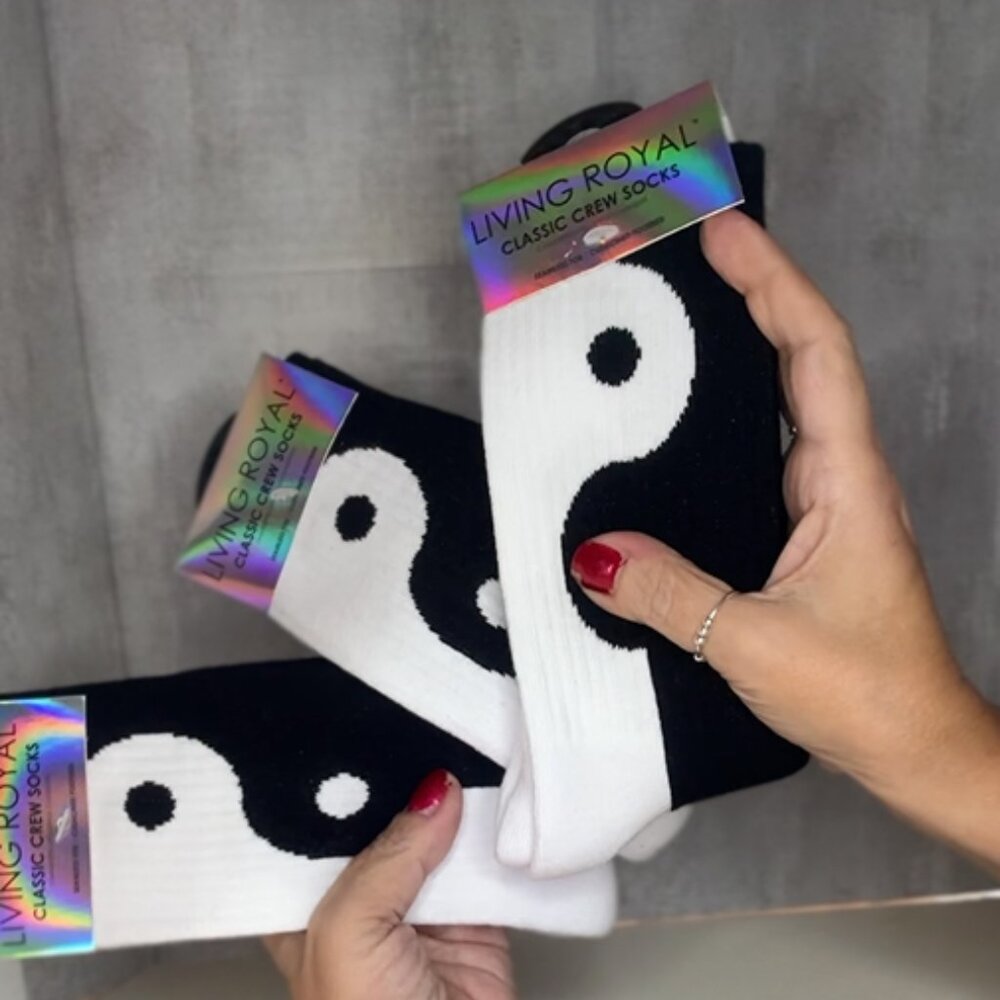 Classic Crew Socks w/ Ribbed Tubing - Yin Yang-Black & White (1 pair)